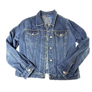 DESERT BLUES Womens Blue Denim Jacket Beaded Pocket Accents Size L
